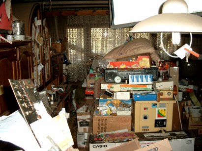 cluttered room with many risks