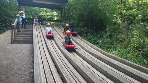 children having fun on a toboggan slide