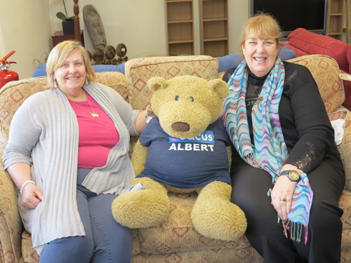 Anne and Kim with a bear