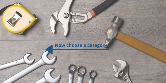 Image of tools saying choose a category