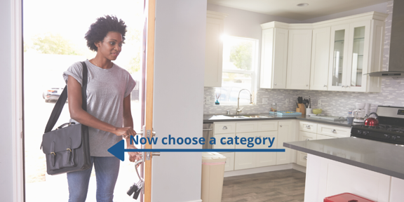 Woman in kitchen with words choose a category