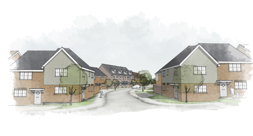 an artist's impression of what the new homes at Castor Park will look like. Image credit – gdm architects.